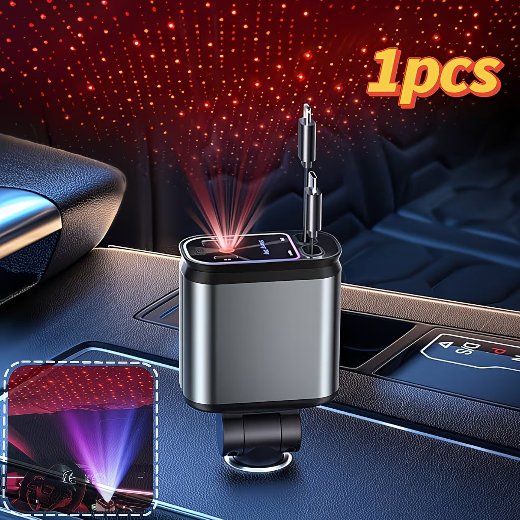 Chargeur de Voiture 180W Ultra-Rapide – USB, Type-C & Câbles Intégrés