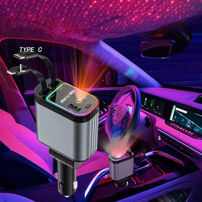 Chargeur de Voiture 180W Ultra-Rapide – USB, Type-C & Câbles Intégrés