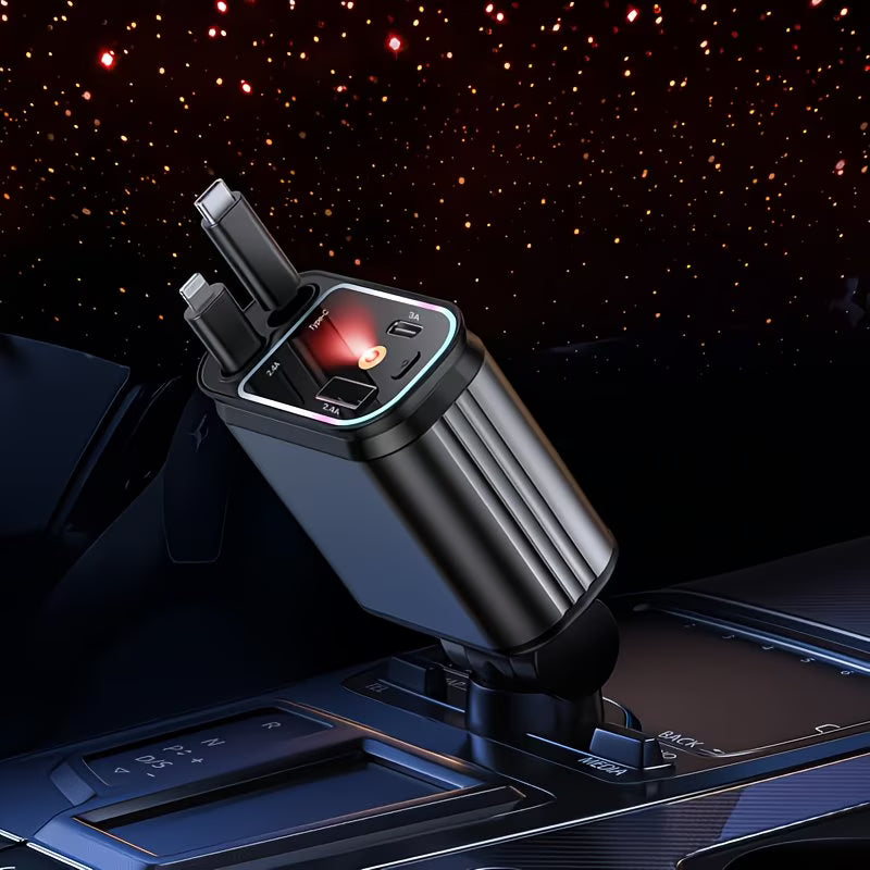 Chargeur de Voiture 180W Ultra-Rapide – USB, Type-C & Câbles Intégrés